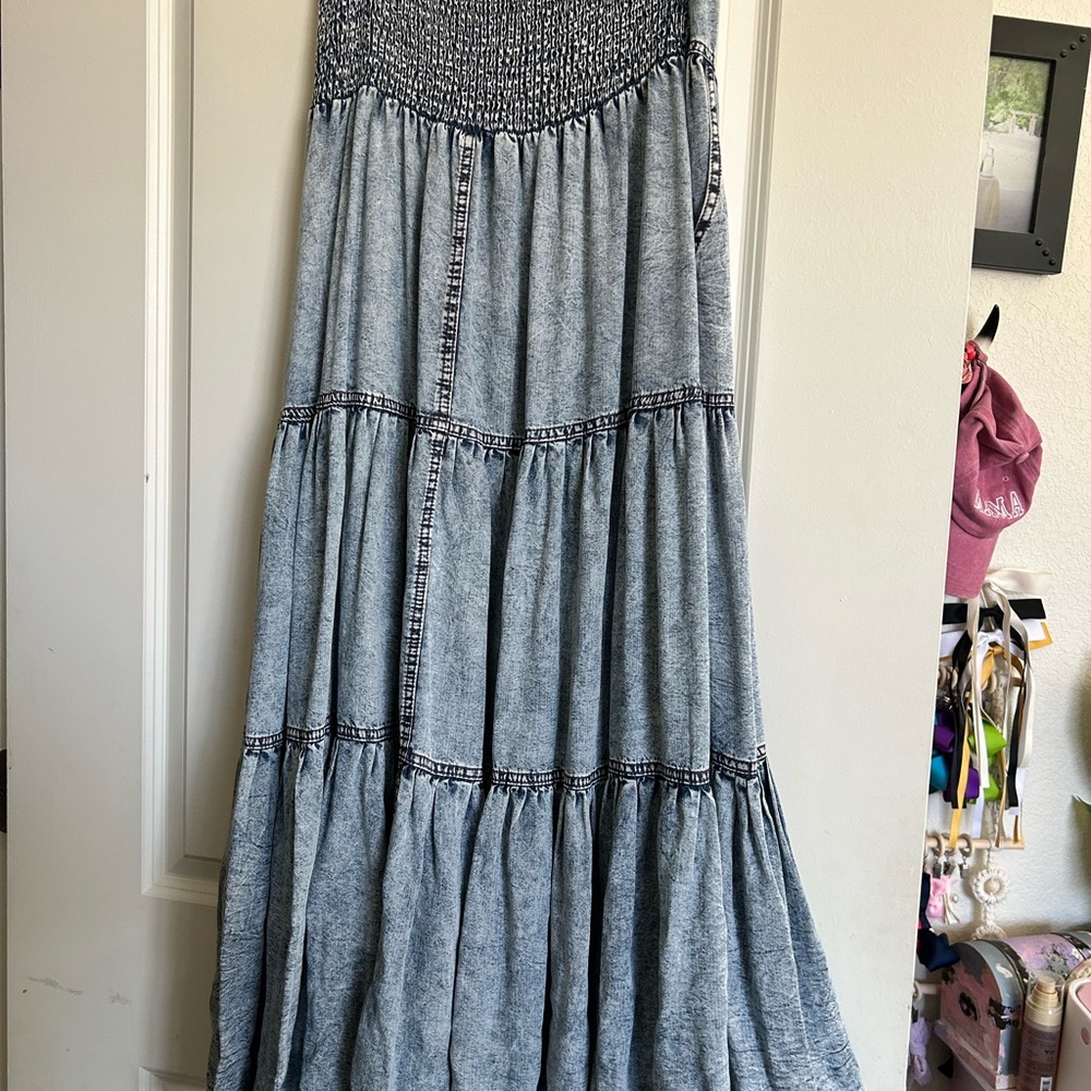 Oli & Hali Stonewashed Blue Maxi Skirt - Picture 2 of 7